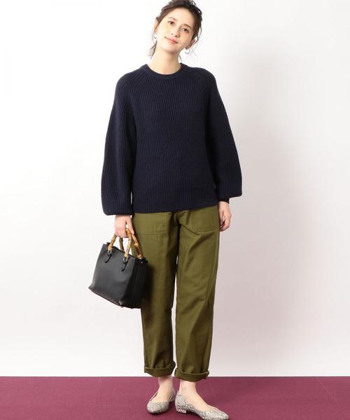 green label relaxing（グリーンレーベルリラクシング）の「CF カタアゼ クルーネック パフスリーブ ニット ◆（ニット/セーター・レディース・ネイビー/オフホワイト/イエロー・FREE）」の8枚目の写真