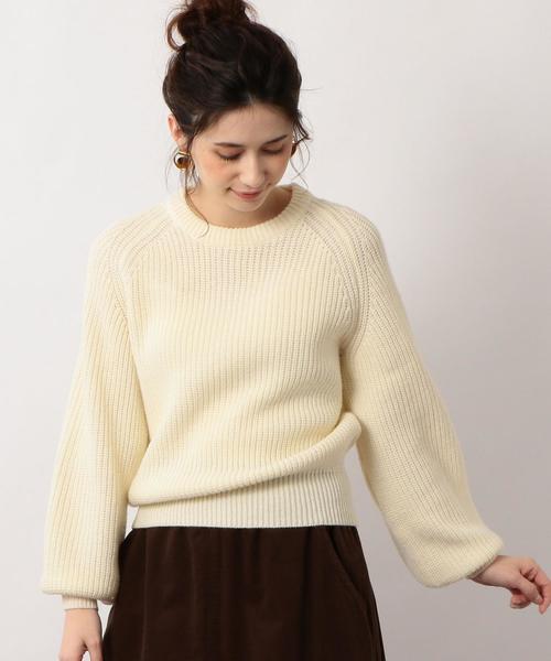 green label relaxing（グリーンレーベルリラクシング）の「CF カタアゼ クルーネック パフスリーブ ニット ◆（ニット/セーター・レディース・ネイビー/オフホワイト/イエロー・FREE）」の17枚目の写真