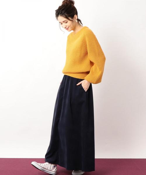 green label relaxing（グリーンレーベルリラクシング）の「CF カタアゼ クルーネック パフスリーブ ニット ◆（ニット/セーター・レディース・ネイビー/オフホワイト/イエロー・FREE）」の7枚目の写真