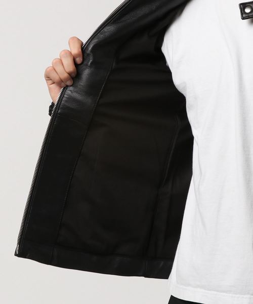 GLOSTER（グロスター）の「LAMBS SEMI NAPPA ラムレザーシングルライダースジャケット（ライダースジャケット・メンズ・ブラック・S/M/L）」の4枚目の写真
