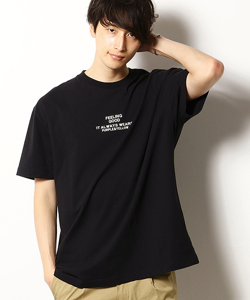 Purple&Yellow（パープルアンドイエロー）の「スーパー ビッグ シルエット プリント Tシャツ（Tシャツ/カットソー・メンズ・アイボリー/ブラック・MEDIUM/LARGE）」の2枚目の写真