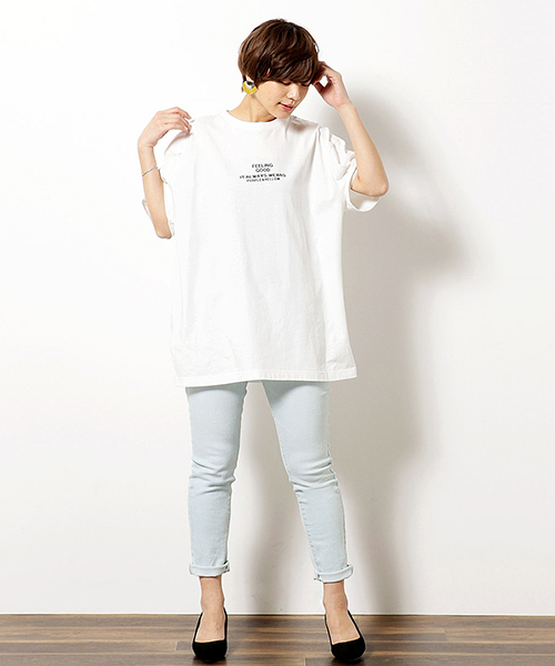 Purple&Yellow（パープルアンドイエロー）の「スーパー ビッグ シルエット プリント Tシャツ（Tシャツ/カットソー・メンズ・アイボリー/ブラック・MEDIUM/LARGE）」の7枚目の写真