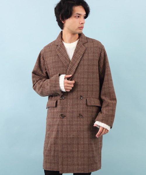 ８(eight)（エイト）の「チェック チェスターコート ダブル オーバーサイズ（チェスターコート・メンズ・ベージュ/グレー/オリーブ・MEDIUM/LARGE）」の2枚目の写真