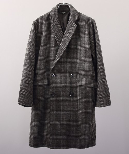 ８(eight)（エイト）の「チェック チェスターコート ダブル オーバーサイズ（チェスターコート・メンズ・ベージュ/グレー/オリーブ・MEDIUM/LARGE）」の7枚目の写真