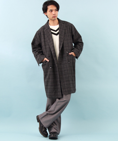 ８(eight)（エイト）の「チェック チェスターコート ダブル オーバーサイズ（チェスターコート・メンズ・ベージュ/グレー/オリーブ・MEDIUM/LARGE）」の22枚目の写真