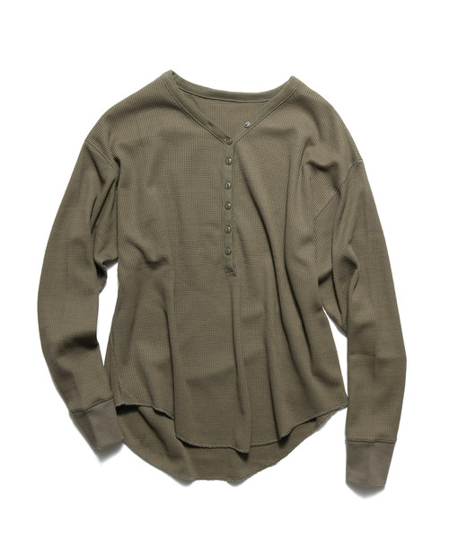 made in standard （メイドインスタンダード）の「made in standard/メイドインスタンダード  ワッフルドロップショルダーヘンリーネックプルオーバー（Tシャツ/カットソー・レディース・ブラック/ブラウン/カーキ/ナチュラル・FREE）」の13枚目の写真