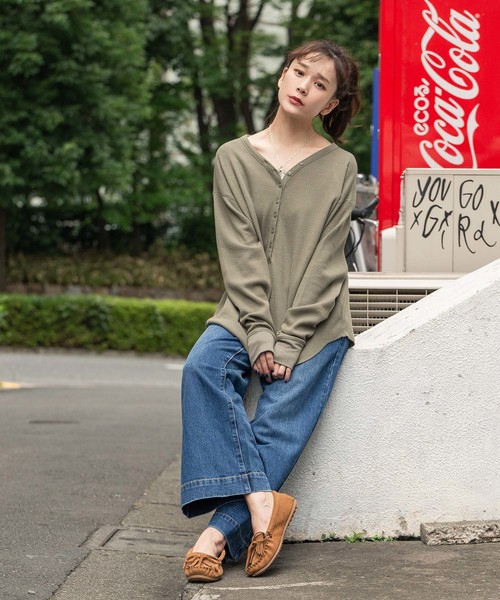 made in standard （メイドインスタンダード）の「made in standard/メイドインスタンダード  ワッフルドロップショルダーヘンリーネックプルオーバー（Tシャツ/カットソー・レディース・ブラック/ブラウン/カーキ/ナチュラル・FREE）」の15枚目の写真