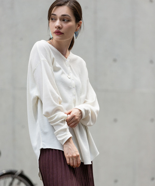 made in standard （メイドインスタンダード）の「made in standard/メイドインスタンダード  ワッフルドロップショルダーヘンリーネックプルオーバー（Tシャツ/カットソー・レディース・ブラック/ブラウン/カーキ/ナチュラル・FREE）」の16枚目の写真