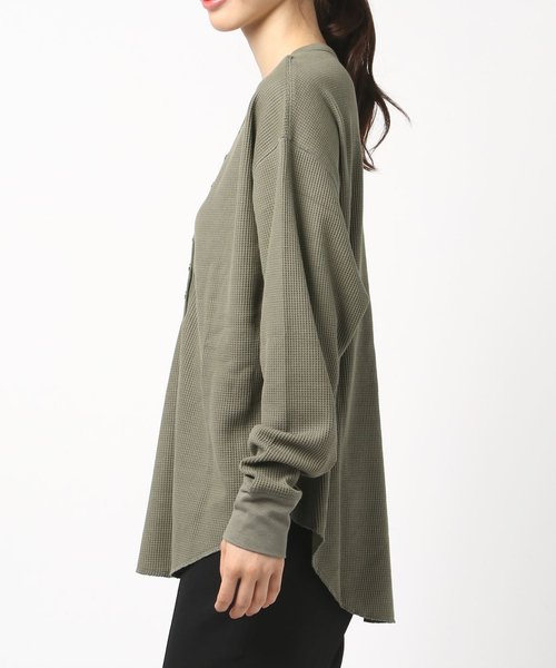 made in standard （メイドインスタンダード）の「made in standard/メイドインスタンダード  ワッフルドロップショルダーヘンリーネックプルオーバー（Tシャツ/カットソー・レディース・ブラック/ブラウン/カーキ/ナチュラル・FREE）」の18枚目の写真