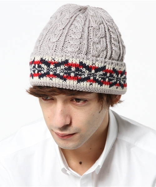 BEAMS（ビームス）の「◎BEAMS / フェアイルカフ ケーブルニットキャップ（ニットキャップ/ビーニー・メンズ・ライトグレー/ブラック/ネイビー・ONE SIZE）」の6枚目の写真