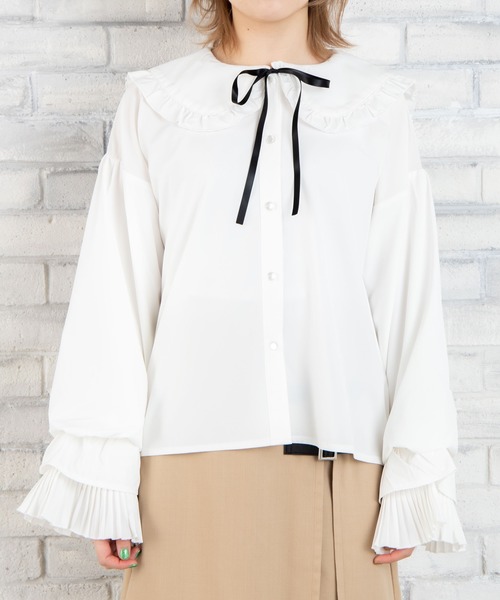 WEGO（ウィゴー）の「WEGO/リボンタイ付きボリュームテールスリーブブラウス（シャツ/ブラウス・レディース・ホワイト/アイボリー・FREE）」の9枚目の写真