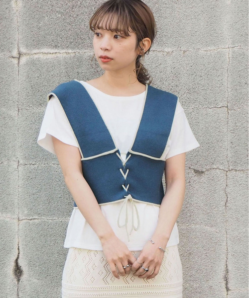tiptop(ティップトップ)の「2020SS レースアップビスチェTシャツセット(ベスト)」|ブルー