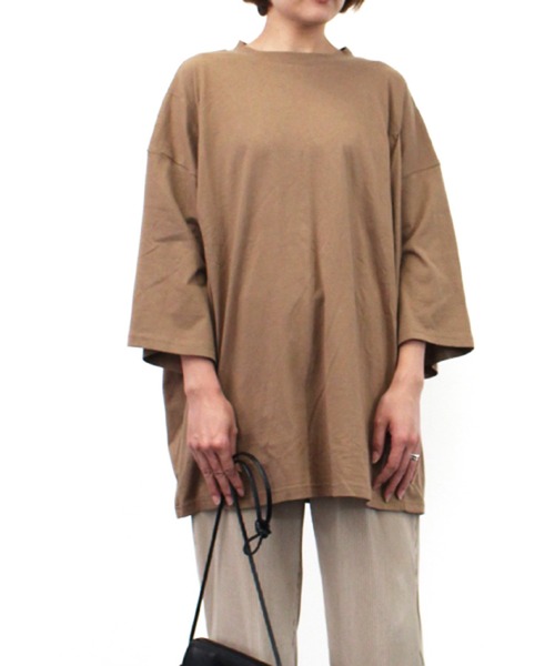 STYLEBLOCK（スタイルブロック）の「シルケット風天竺タックビッグシルエットTシャツ（Tシャツ/カットソー・レディース・チャコールグレー/ブラック/オフホワイト/モカ・M）」の4枚目の写真