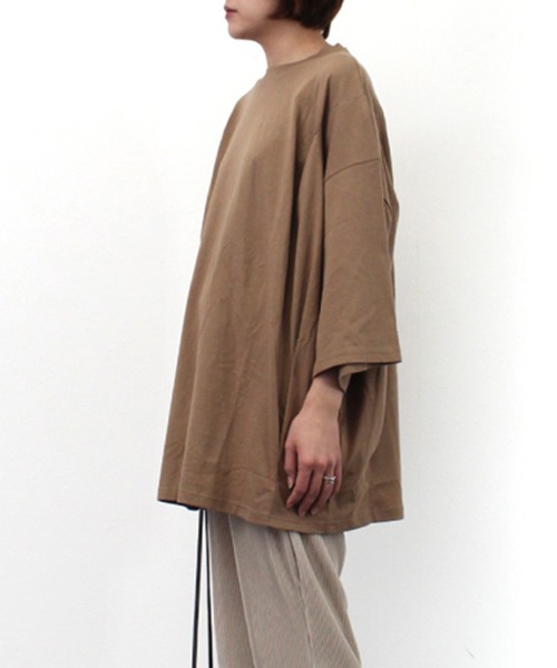 STYLEBLOCK（スタイルブロック）の「シルケット風天竺タックビッグシルエットTシャツ（Tシャツ/カットソー・レディース・チャコールグレー/ブラック/オフホワイト/モカ・M）」の8枚目の写真