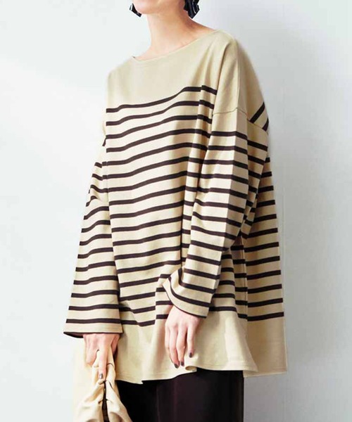 IEDIT（イディット）の「ＩＥＤＩＴ　小森美穂子さんコラボ　こだわりバスク風ボーダーＴシャツ（Tシャツ/カットソー・レディース・ブラウン/ブルー・SMALL/MEDIUM/LARGE/X-LARGE/XX-LARGE/XXX-LARGE）」の2枚目の写真