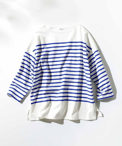 IEDIT（イディット）の「ＩＥＤＩＴ　小森美穂子さんコラボ　こだわりバスク風ボーダーＴシャツ（Tシャツ/カットソー・レディース・ブラウン/ブルー・SMALL/MEDIUM/LARGE/X-LARGE/XX-LARGE/XXX-LARGE）」の6枚目の写真