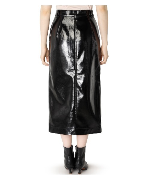 LE CIEL BLEU 膝丈 レザースカート 本革 ブラック LE CIEL BLEU  