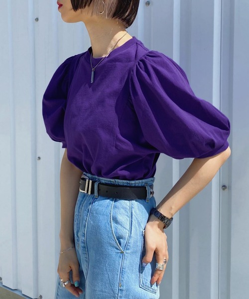 PAGEBOY（ページボーイ）の「ボリュームスリーブTシャツSS（Tシャツ/カットソー・レディース・ブラック/パープル/オフホワイト/グレイッシュベージュ/ブラウン系その他/ベージュ系その他・FREE）」の21枚目の写真