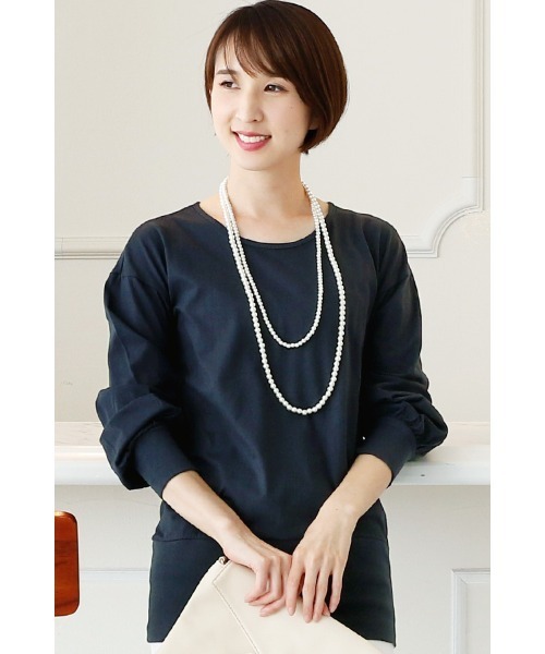 ElegChic（エレグシック）の「ワイドリブカットソー（Tシャツ/カットソー・レディース・ネイビー/グレー/オフホワイト・4L/M/L/XXL/XL）」の4枚目の写真