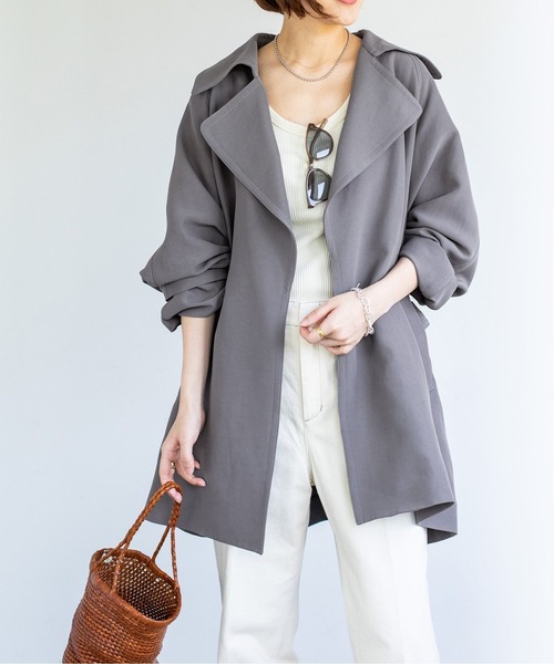 IENA（イエナ）の「アセテートコットンショートコート◆（その他アウター・レディース・チャコールグレー/ベージュ/アイボリー・38/36/34）」の3枚目の写真