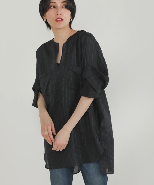 Bou Jeloud（ブージュルード）の「シアーストライプシャツチュニック（シャツ/ブラウス・レディース・ブルー/ブラック/ホワイト・38）」の2枚目の写真