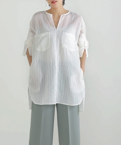 Bou Jeloud（ブージュルード）の「シアーストライプシャツチュニック（シャツ/ブラウス・レディース・ブルー/ブラック/ホワイト・38）」の4枚目の写真