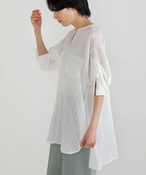 Bou Jeloud（ブージュルード）の「シアーストライプシャツチュニック（シャツ/ブラウス・レディース・ブルー/ブラック/ホワイト・38）」の7枚目の写真