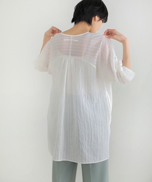 Bou Jeloud（ブージュルード）の「シアーストライプシャツチュニック（シャツ/ブラウス・レディース・ブルー/ブラック/ホワイト・38）」の10枚目の写真