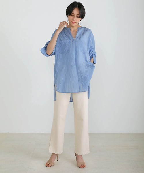 Bou Jeloud（ブージュルード）の「シアーストライプシャツチュニック（シャツ/ブラウス・レディース・ブルー/ブラック/ホワイト・38）」の19枚目の写真