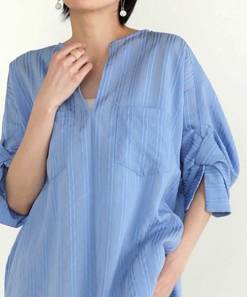 Bou Jeloud（ブージュルード）の「シアーストライプシャツチュニック（シャツ/ブラウス・レディース・ブルー/ブラック/ホワイト・38）」の20枚目の写真