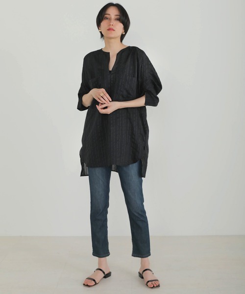 Bou Jeloud（ブージュルード）の「シアーストライプシャツチュニック（シャツ/ブラウス・レディース・ブルー/ブラック/ホワイト・38）」の11枚目の写真