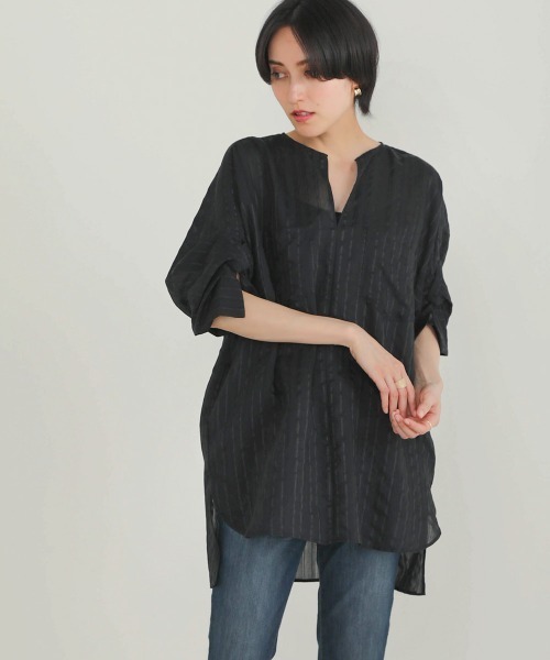 Bou Jeloud（ブージュルード）の「シアーストライプシャツチュニック（シャツ/ブラウス・レディース・ブルー/ブラック/ホワイト・38）」の13枚目の写真