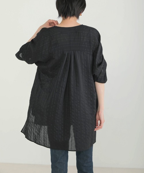 Bou Jeloud（ブージュルード）の「シアーストライプシャツチュニック（シャツ/ブラウス・レディース・ブルー/ブラック/ホワイト・38）」の16枚目の写真