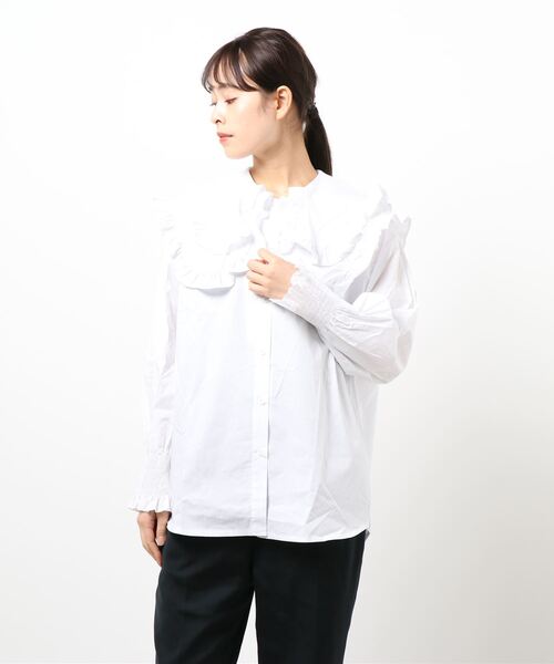 BLUEEAST（ブルーイースト）の「ダブルフリルデザインブラウス（シャツ/ブラウス・レディース・ホワイト/ブラック/サックスブルー/ピンク・MEDIUM）」の11枚目の写真