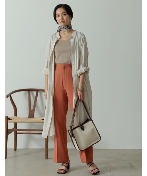 Re:EDIT（リエディ）の「リサイクルカットツイルセミフレアスラックスパンツ（スラックス・レディース・ブラック/アイボリー/オレンジ/ベージュ・SMALL/MEDIUM/LARGE/SHORT/TALL）」の14枚目の写真