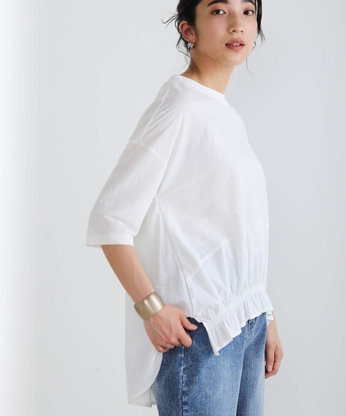 Bou Jeloud(ブージュルード)の「裾切替TOPS(Tシャツ/カットソー・レディース・オフホワイト/ブラック/カーキ/ベージュ・FREE)」の1枚目の写真