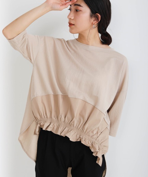 Bou Jeloud(ブージュルード)の「裾切替TOPS(Tシャツ/カットソー・レディース・オフホワイト/ブラック/カーキ/ベージュ・FREE)」の8枚目の写真