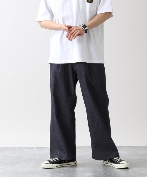 RAGEBLUE（レイジブルー）の「＜USAコットン使用＞綿麻デニムルーズワイドパンツ/950021（デニムパンツ・メンズ・ブラック/ネイビー/ライトブルー・MEDIUM/LARGE）」の3枚目の写真