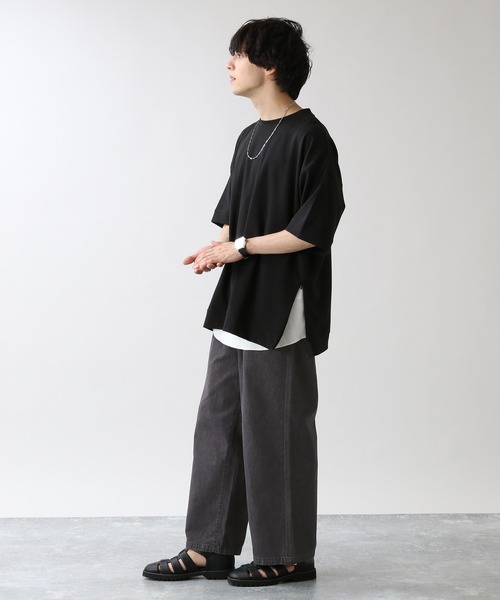 RAGEBLUE（レイジブルー）の「＜USAコットン使用＞綿麻デニムルーズワイドパンツ/950021（デニムパンツ・メンズ・ブラック/ネイビー/ライトブルー・MEDIUM/LARGE）」の5枚目の写真