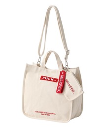 EMBROIDERED BAR SHOULDER BAG W/STRAP - ミニポーチ付きショルダーバッグ