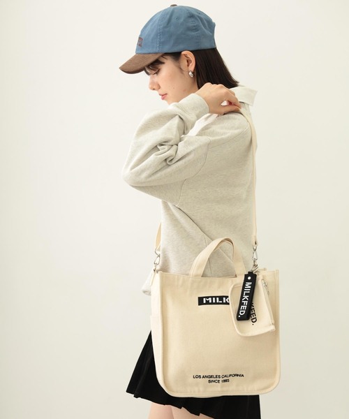 EMBROIDERED BAR SHOULDER BAG W/STRAP - ミニポーチ付きショルダー