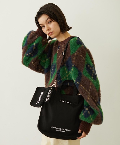 EMBROIDERED BAR SHOULDER BAG W/STRAP - ミニポーチ付きショルダー