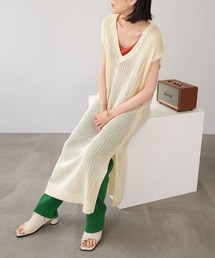 ＡＮＤＪ | リネンタッチ透かし編みノースリーブニットベストワンピース(ワンピース)