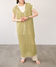 ＡＮＤＪ | リネンタッチ透かし編みノースリーブニットベストワンピース(ワンピース)