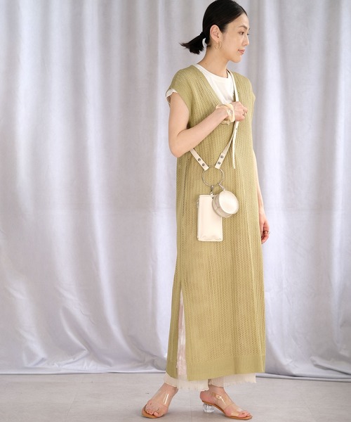 ＡＮＤＪ（アンドジェイ）の「リネンタッチ透かし編みノースリーブニットベストワンピース（ワンピース・レディース・オフホワイト/ライム/ブルー/モカ・M）」の8枚目の写真