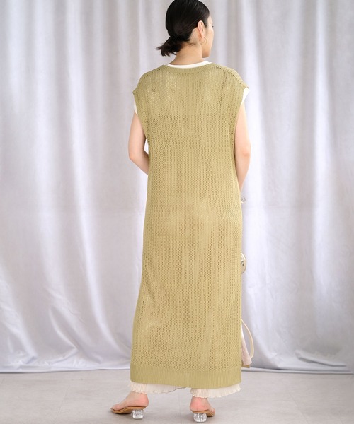 ＡＮＤＪ（アンドジェイ）の「リネンタッチ透かし編みノースリーブニットベストワンピース（ワンピース・レディース・オフホワイト/ライム/ブルー/モカ・M）」の19枚目の写真