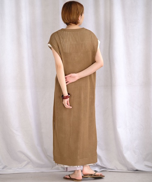 ＡＮＤＪ（アンドジェイ）の「リネンタッチ透かし編みノースリーブニットベストワンピース（ワンピース・レディース・オフホワイト/ライム/ブルー/モカ・M）」の10枚目の写真
