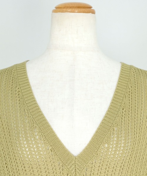 ＡＮＤＪ（アンドジェイ）の「リネンタッチ透かし編みノースリーブニットベストワンピース（ワンピース・レディース・オフホワイト/ライム/ブルー/モカ・M）」の11枚目の写真