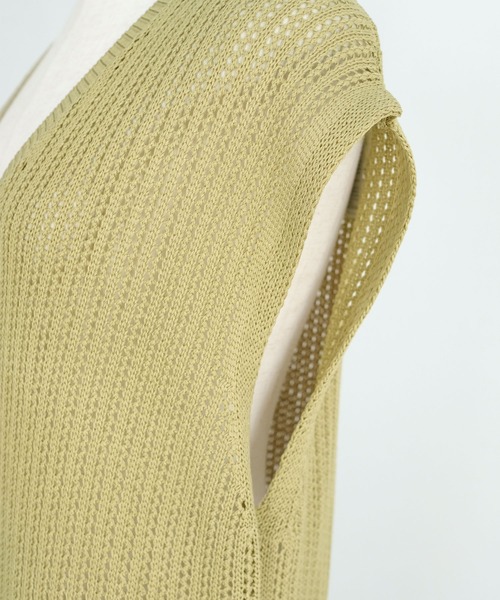 ＡＮＤＪ（アンドジェイ）の「リネンタッチ透かし編みノースリーブニットベストワンピース（ワンピース・レディース・オフホワイト/ライム/ブルー/モカ・M）」の7枚目の写真