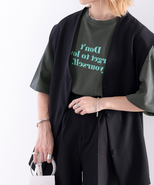 classicalelf（クラシカルエルフ）の「USAコットン100％、メンズライクロゴTee【DON'T FORGET】（Tシャツ/カットソー・レディース・ホワイト/グレイッシュベージュ/チャコール・MEDIUM/LARGE/X-LARGE）」の6枚目の写真